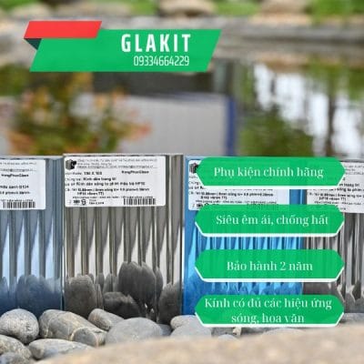 Vách kính nhà tắm cửa lùa 6 Kính sóng các màu dùng làm vách kính nhà tắm